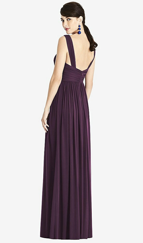 Back View - Aubergine & Light Nude Illusion Plunge Neck Shirred Maxi Dress