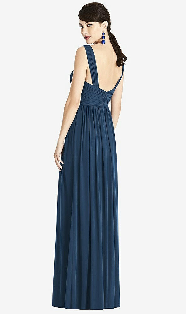 Back View - Sofia Blue & Light Nude Illusion Plunge Neck Shirred Maxi Dress