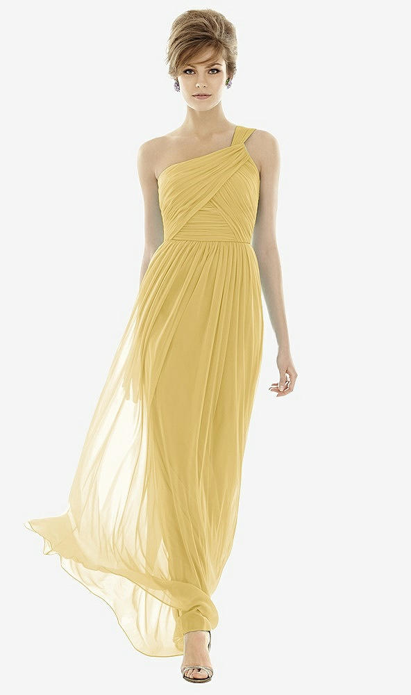 Front View - Maize One-Shoulder Asymmetrical Draped Wrap Maxi Dress