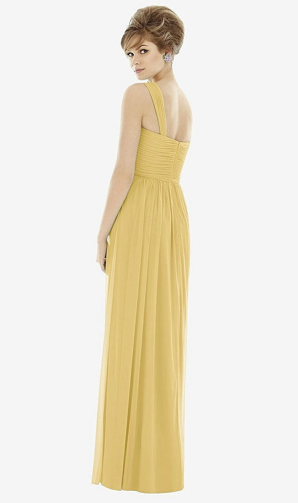 Back View - Maize One-Shoulder Asymmetrical Draped Wrap Maxi Dress