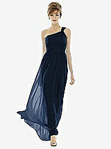 Front View Thumbnail - Midnight Navy One-Shoulder Asymmetrical Draped Wrap Maxi Dress