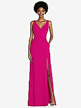 Front View Thumbnail - Think Pink Square Low-Back A-Line Dress with Front Slit and Pockets