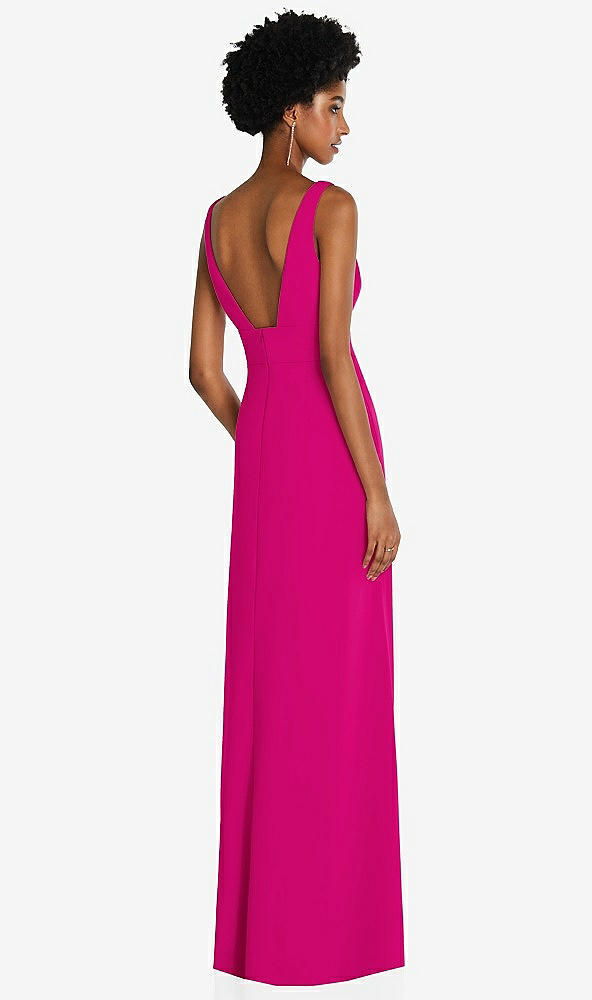 Back View - Think Pink Square Low-Back A-Line Dress with Front Slit and Pockets