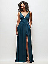 Alt View 2 Thumbnail - Atlantic Blue Deep V-Neck Shirred Skirt Maxi Dress with Convertible Straps