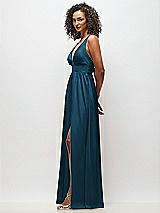 Alt View 3 Thumbnail - Atlantic Blue Deep V-Neck Shirred Skirt Maxi Dress with Convertible Straps