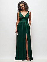Alt View 2 Thumbnail - Hunter Green Deep V-Neck Shirred Skirt Maxi Dress with Convertible Straps
