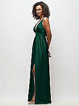 Alt View 3 Thumbnail - Hunter Green Deep V-Neck Shirred Skirt Maxi Dress with Convertible Straps