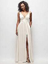 Alt View 2 Thumbnail - Ivory Deep V-Neck Shirred Skirt Maxi Dress with Convertible Straps
