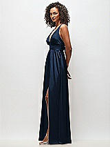 Alt View 3 Thumbnail - Midnight Navy Deep V-Neck Shirred Skirt Maxi Dress with Convertible Straps