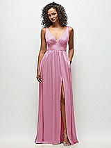 Alt View 2 Thumbnail - Powder Pink Deep V-Neck Shirred Skirt Maxi Dress with Convertible Straps