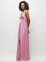 Alt View 3 Thumbnail - Powder Pink Deep V-Neck Shirred Skirt Maxi Dress with Convertible Straps