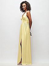 Alt View 3 Thumbnail - Pale Yellow Deep V-Neck Shirred Skirt Maxi Dress with Convertible Straps