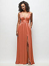 Alt View 2 Thumbnail - Terracotta Copper Deep V-Neck Shirred Skirt Maxi Dress with Convertible Straps