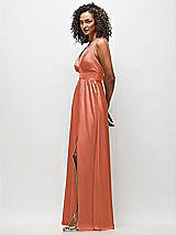 Alt View 3 Thumbnail - Terracotta Copper Deep V-Neck Shirred Skirt Maxi Dress with Convertible Straps