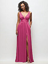 Alt View 2 Thumbnail - Tea Rose Deep V-Neck Shirred Skirt Maxi Dress with Convertible Straps