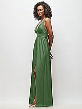 Alt View 3 Thumbnail - Vineyard Green Deep V-Neck Shirred Skirt Maxi Dress with Convertible Straps