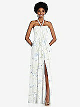 Front View Thumbnail - Bleu Garden Draped Chiffon Grecian Column Gown with Convertible Straps