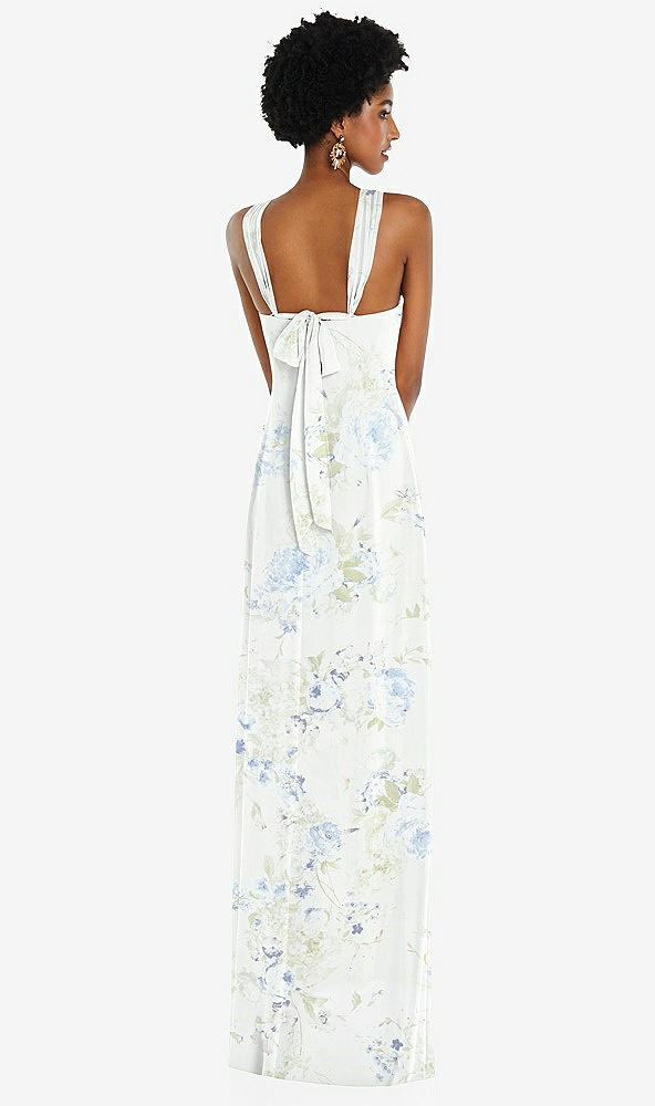 Back View - Bleu Garden Draped Chiffon Grecian Column Gown with Convertible Straps