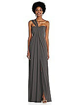 Alt View 1 Thumbnail - Caviar Gray Draped Chiffon Grecian Column Gown with Convertible Straps