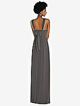 Rear View Thumbnail - Caviar Gray Draped Chiffon Grecian Column Gown with Convertible Straps