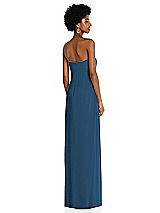 Alt View 4 Thumbnail - Dusk Blue Draped Chiffon Grecian Column Gown with Convertible Straps