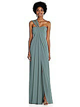 Alt View 1 Thumbnail - Icelandic Draped Chiffon Grecian Column Gown with Convertible Straps