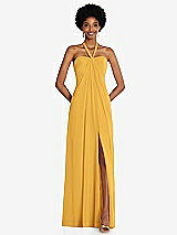 Front View Thumbnail - NYC Yellow Draped Chiffon Grecian Column Gown with Convertible Straps