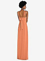 Rear View Thumbnail - Sweet Melon Draped Chiffon Grecian Column Gown with Convertible Straps