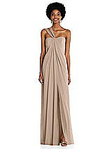 Alt View 1 Thumbnail - Topaz Draped Chiffon Grecian Column Gown with Convertible Straps