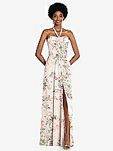 Front View Thumbnail - Blush Garden Draped Chiffon Grecian Column Gown with Convertible Straps