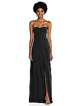 Alt View 3 Thumbnail - Black Draped Chiffon Grecian Column Gown with Convertible Straps