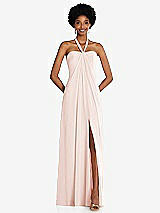 Front View Thumbnail - Blush Draped Chiffon Grecian Column Gown with Convertible Straps