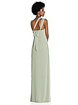 Alt View 2 Thumbnail - Celadon Draped Chiffon Grecian Column Gown with Convertible Straps