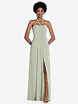 Front View Thumbnail - Celadon Draped Chiffon Grecian Column Gown with Convertible Straps