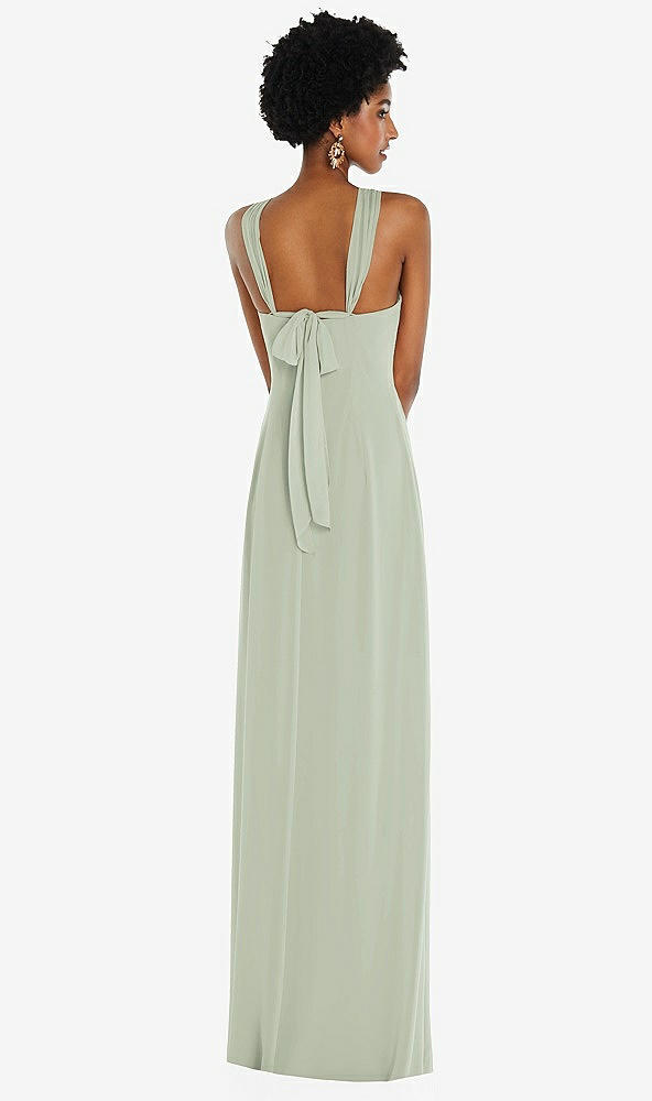 Back View - Celadon Draped Chiffon Grecian Column Gown with Convertible Straps