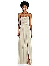 Alt View 3 Thumbnail - Champagne Draped Chiffon Grecian Column Gown with Convertible Straps