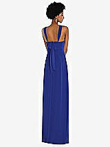 Rear View Thumbnail - Cobalt Blue Draped Chiffon Grecian Column Gown with Convertible Straps