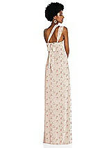 Alt View 2 Thumbnail - Coquette Floral Print Draped Chiffon Grecian Column Gown with Convertible Straps