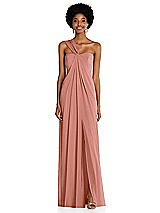 Alt View 1 Thumbnail - Desert Rose Draped Chiffon Grecian Column Gown with Convertible Straps