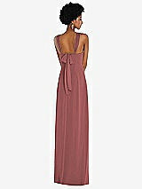 Rear View Thumbnail - English Rose Draped Chiffon Grecian Column Gown with Convertible Straps