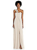 Alt View 1 Thumbnail - Oat Draped Chiffon Grecian Column Gown with Convertible Straps