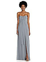 Alt View 3 Thumbnail - Platinum Draped Chiffon Grecian Column Gown with Convertible Straps