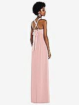 Side View Thumbnail - Rose - PANTONE Rose Quartz Draped Chiffon Grecian Column Gown with Convertible Straps