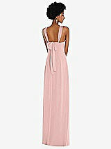 Rear View Thumbnail - Rose - PANTONE Rose Quartz Draped Chiffon Grecian Column Gown with Convertible Straps