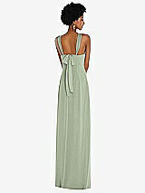 Rear View Thumbnail - Sage Draped Chiffon Grecian Column Gown with Convertible Straps