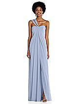 Alt View 1 Thumbnail - Sky Blue Draped Chiffon Grecian Column Gown with Convertible Straps