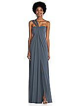 Alt View 1 Thumbnail - Silverstone Draped Chiffon Grecian Column Gown with Convertible Straps