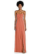 Alt View 3 Thumbnail - Terracotta Copper Draped Chiffon Grecian Column Gown with Convertible Straps