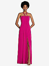 Front View Thumbnail - Think Pink Draped Chiffon Grecian Column Gown with Convertible Straps