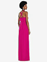 Side View Thumbnail - Think Pink Draped Chiffon Grecian Column Gown with Convertible Straps